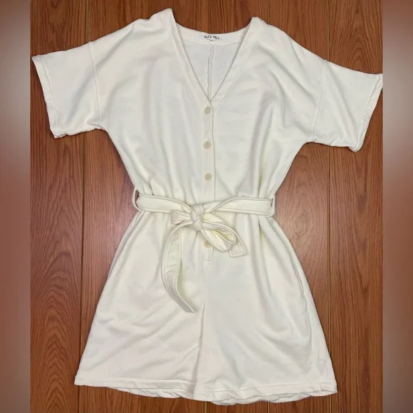 Alex Mill French Terry Tie Waist Button Front Romper Ecru/Ivory Size XL - Picture 2 of 6